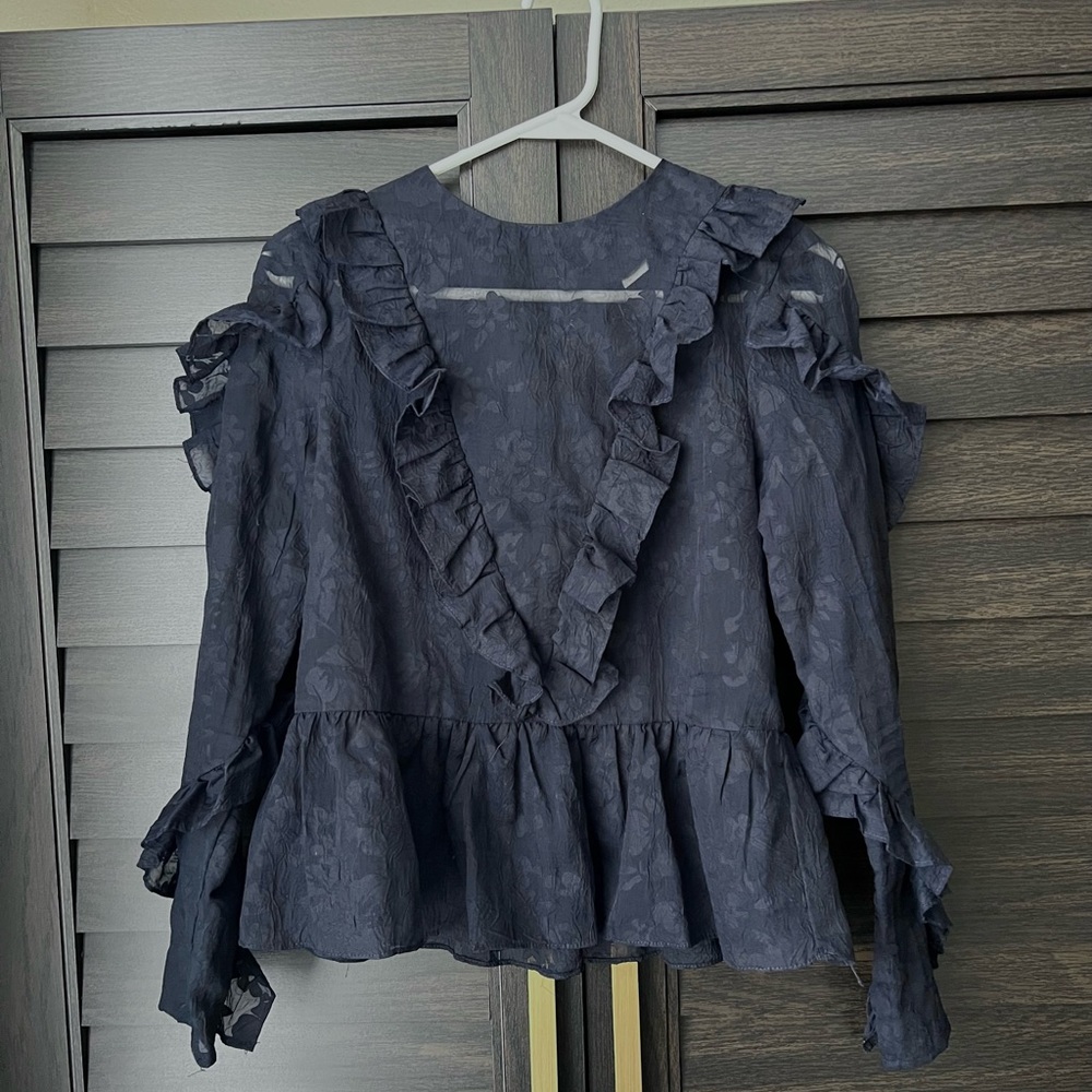 Blue Ruffle Sheer Blouse